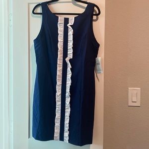 Lauren James Navy Bailey Dress Sear-sucker Ruffles
